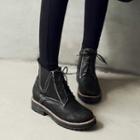 Fleece-lining Stitched Lace-up Ankle Boots