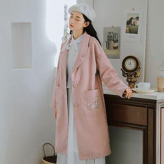 Floral Embroidered Buttoned Trench Coat
