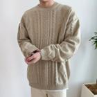 Long-sleeve Crewneck Plain Cable-knit Sweater