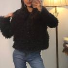 Furry Buttoned Jacket Black - One Size