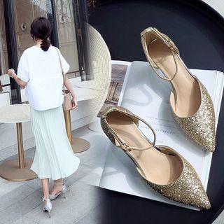 Ankle-strap Sequin Pointed Toe Pumps