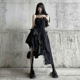 Spaghetti Strap Irregular Ruffled A-line Dress