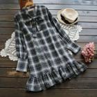 Tie-neck Plaid A-line Dress