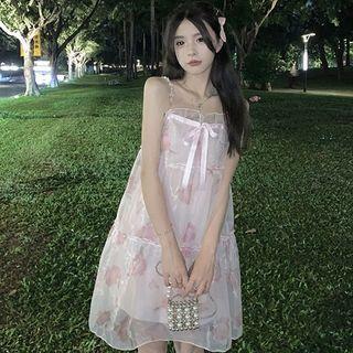 Spaghetti Strap Printed Smock Dress