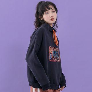 Mock-neck Printed Hoodie
