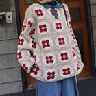 Flower Pattern Polo Sweater