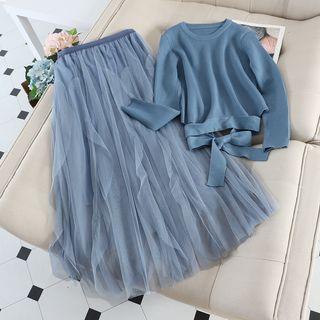 Set: Sweater + Mesh Midi Skirt