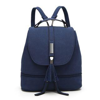 Faux-leather Tasseled Flap Backpack