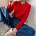 Round Neck Plain Button Knit Cardigan Red - One Size