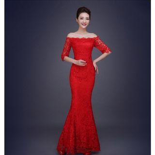 Elbow-sleeve Mermaid Sheath Wedding Dress