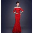 Elbow-sleeve Mermaid Sheath Wedding Dress