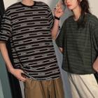 Couple Matching Short-sleeve Lettering Striped T-shirt