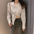 Printed Cropped Shirt White - One Size
