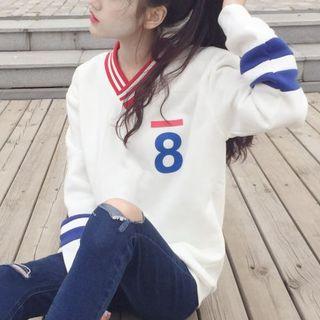 V-neck Fleece-lined Long-sleeve Sweatshirt