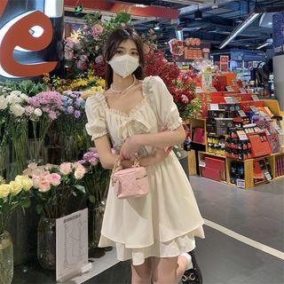 Square-neck Plain Bow A-lien Dress