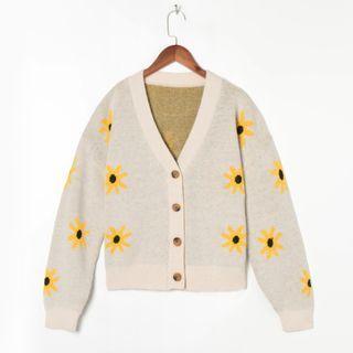 Flower Print Cardigan Flower - Yellow - M