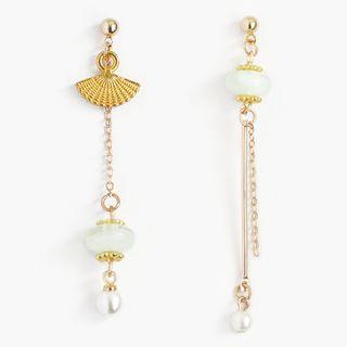 Non-matching Alloy Fan Faux Pearl Dangle Earring