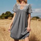Short-sleeve Lace Trim Mini T-shirt Dress
