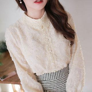 Crochet-trim Smocked-edge Fringed Blouse