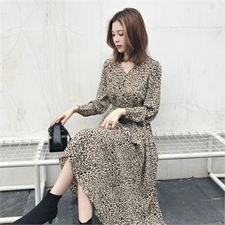 V-neck Leopard Long Dress