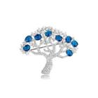 Fashion Bright Tree Of Life Brooch With Blue Cubic Zirconia Silver - One Size