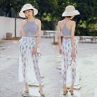 Set: Leaf Print High Waist Bikini + Cover-up