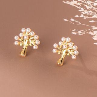 Tree Faux Pearl Sterling Silver Earring