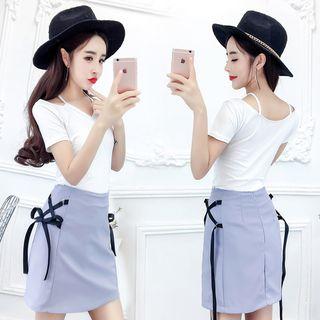 Set: Cutout-top + Stitched Miniskirt