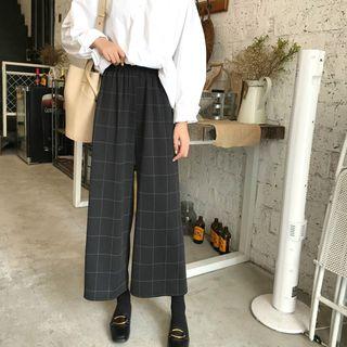 Windowpane Check Wide-leg Pants