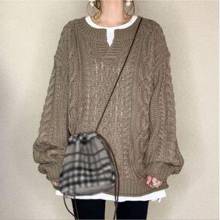Open-placket Cable-knit Sweater Coffee - One Size