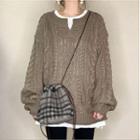 Open-placket Cable-knit Sweater Coffee - One Size