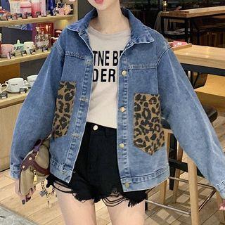 Leopard Print Pocket Denim Jacket