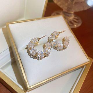 Flower Rhinestone Alloy Open Hoop Earring 1 Pair - Gold - One Size