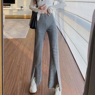 Houndstooth Slit Straight-leg Pants