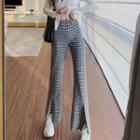 Houndstooth Slit Straight-leg Pants