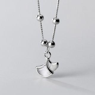 Cat Eye Stone Fan Pendant Necklace Silver - One Size