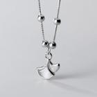 Cat Eye Stone Fan Pendant Necklace Silver - One Size