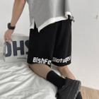 Distressed Lettering Straight-cut Shorts