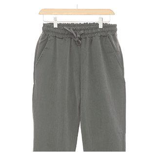 Band-waist Straight-cut Linen Blend Pants