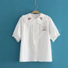 Cake Embroidered Collar Short Sleeve Shirt As Shown In Figure - One Size