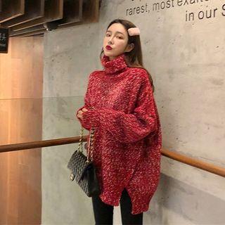 Turtle-neck Loose-fit Sweater Red - One Size