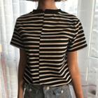 Short-sleeve Stripe Panel Asymmetric T-shirt