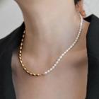 Freshwater Pearl Alloy Bead Necklace Gold & White - One Size
