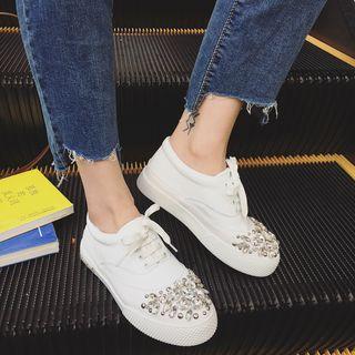 Genuine Leather Jeweled Sneakers