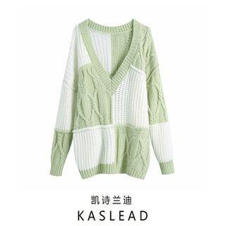 Checkered Cable-knit Sweater
