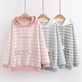 Striped Bear Embroidered Hoodie