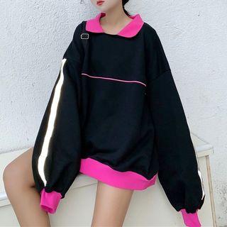 Long Sleeve Color-block Hooded Pullover As Shown In Figure - One Size