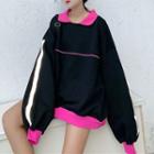 Long Sleeve Color-block Hooded Pullover As Shown In Figure - One Size