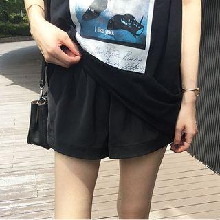 Elastic-waist Loose-fit Plain Shorts
