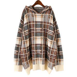 Plaid Hooded Sweater As Shown In Figure - One Size